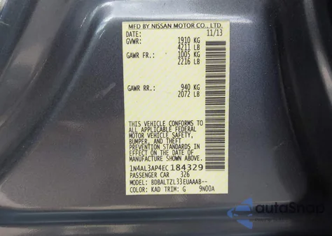 2014 Nissan Altima 2.5 Sv из США, поврежденный, VIN 1N4AL3AP4EC184329